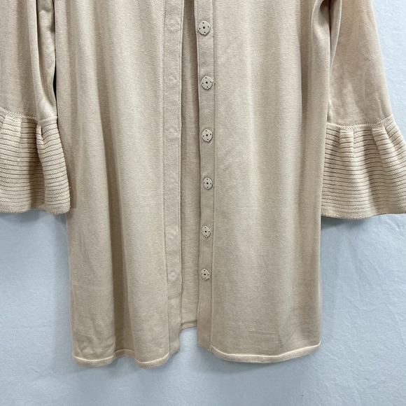 Carlisle Beige Silk Blend Snap Closure Long Cardigan Size Medium Flutter Sleeves - Picture 8 of 16